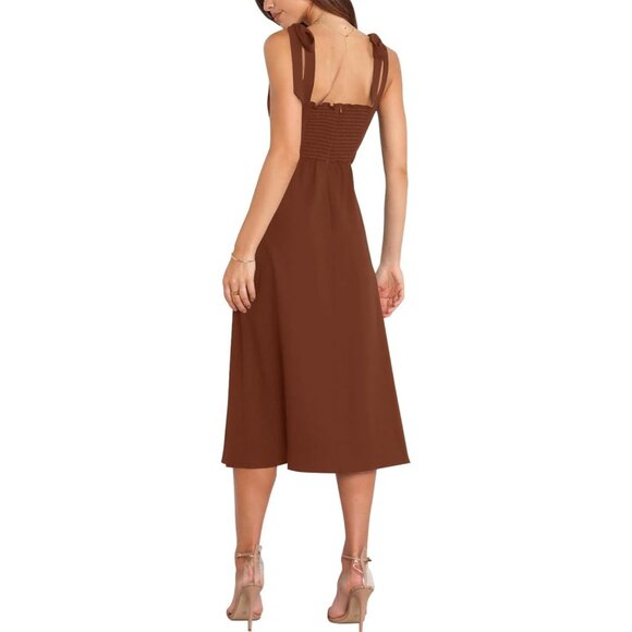 Women's Brown Elegant Square Neck Dresses Split Mid Formal Cocktail Party - Picture 2 of 5